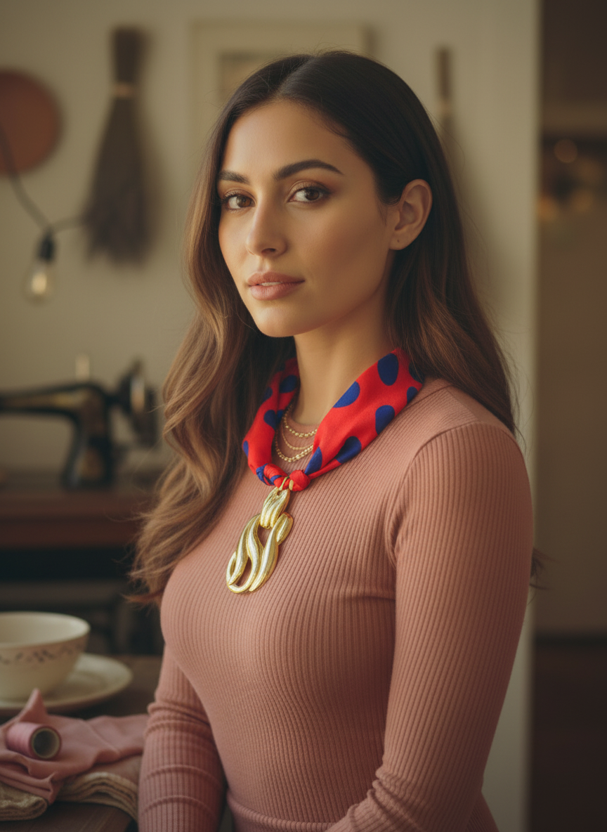 AI Editorial - OOAK Polka Dot Bandana Vintage Earring Necklace