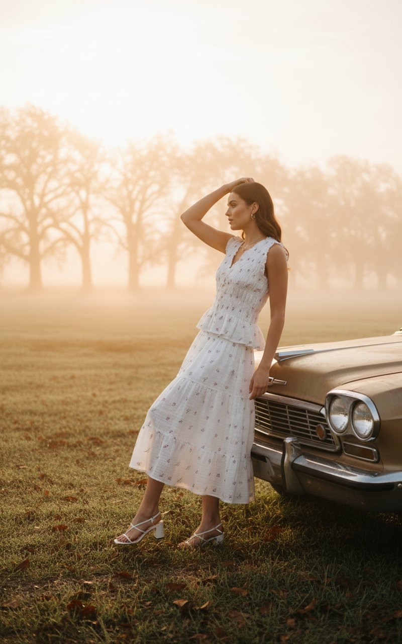 AI Editorial - Dex Smocked Waist Midi Skirt