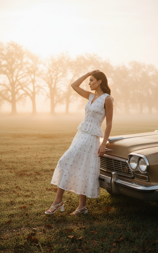 AI Editorial - Dex Smocked Waist Midi Skirt