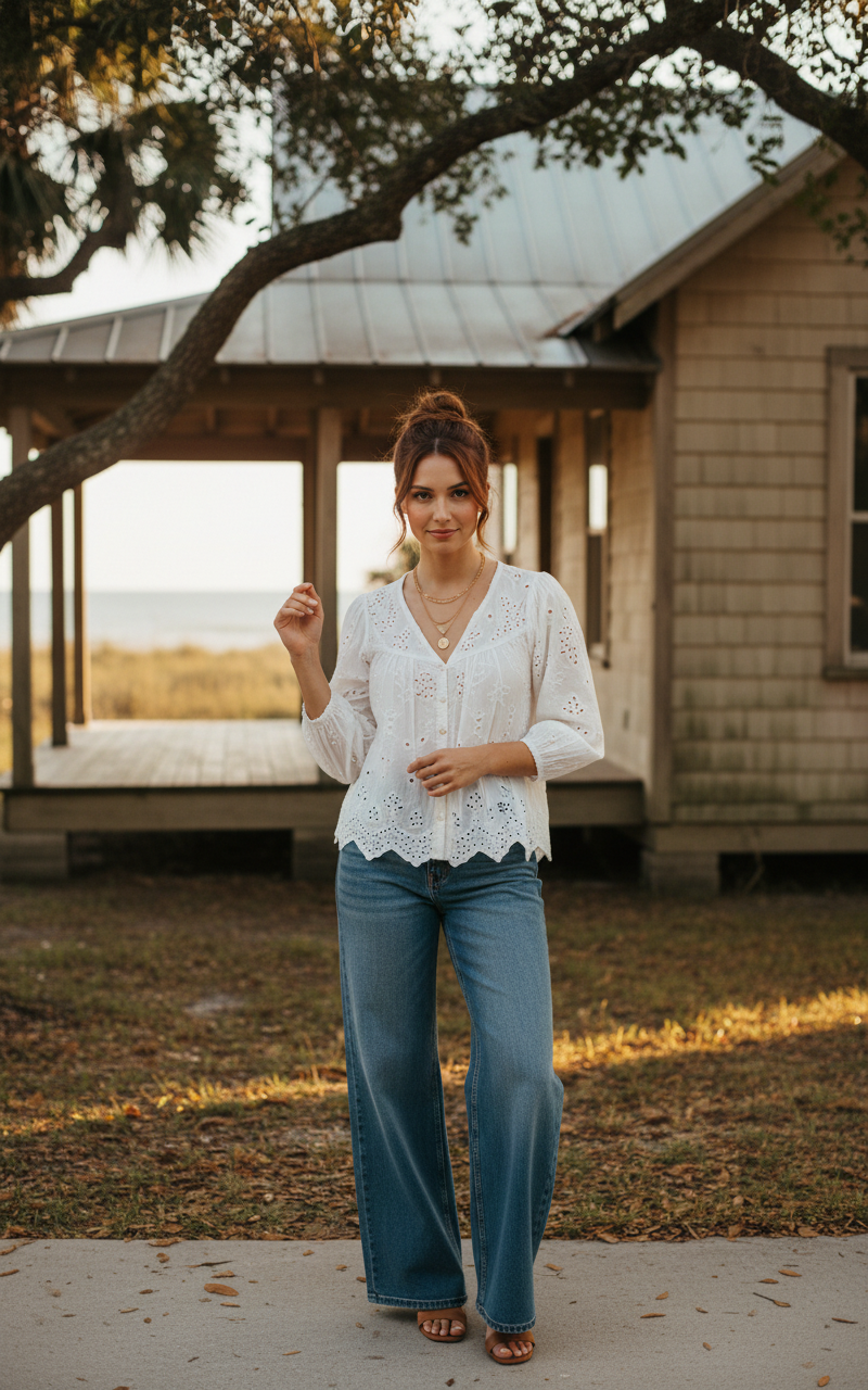 AI Editorial - Dex Crochet Detail Embroidered Blouse