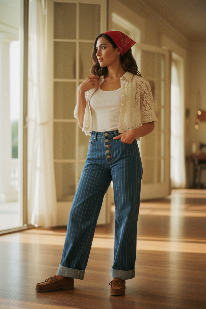 AI Editorial - Free People Mannie Lace Button Down Top