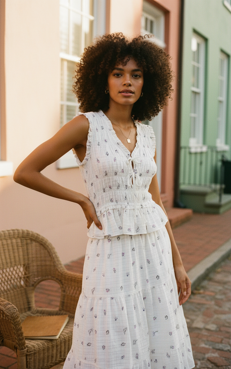 AI Editorial - Dex Elastic Detail Tie-Front Top