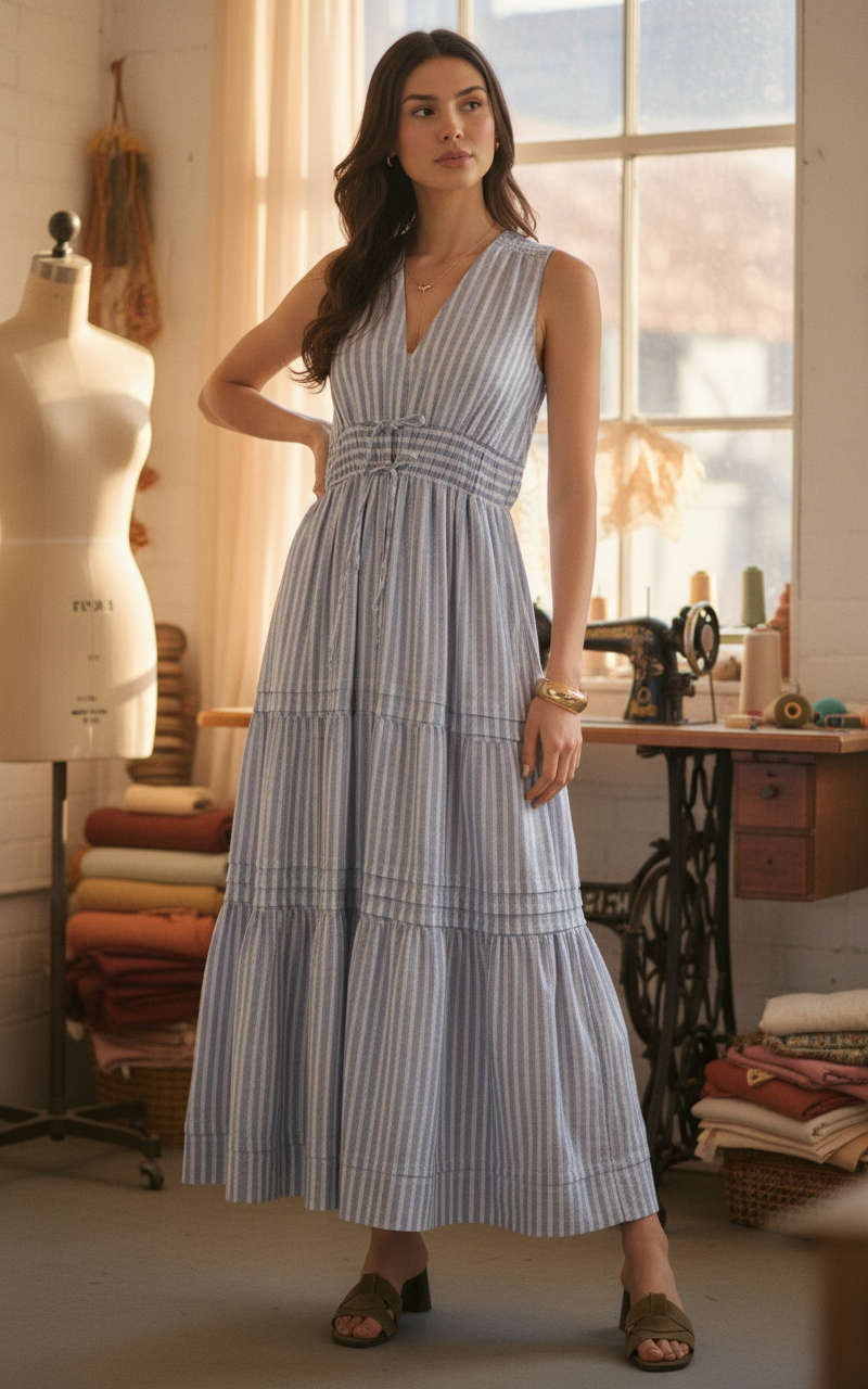 AI Editorial - Dex Pleat Detail Smocked Waist Dress