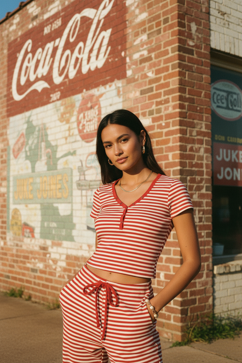 AI Editorial - Striped Snap Button Tee