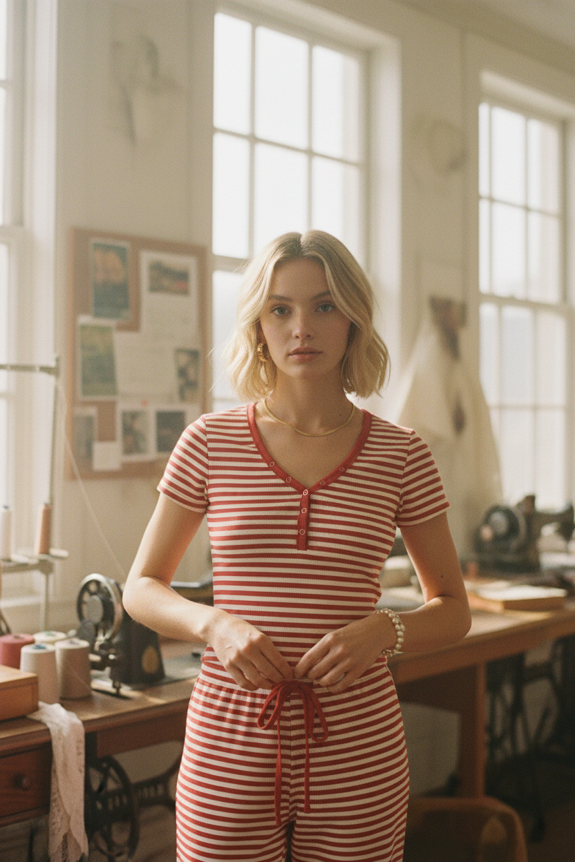 AI Editorial - Striped Snap Button Tee