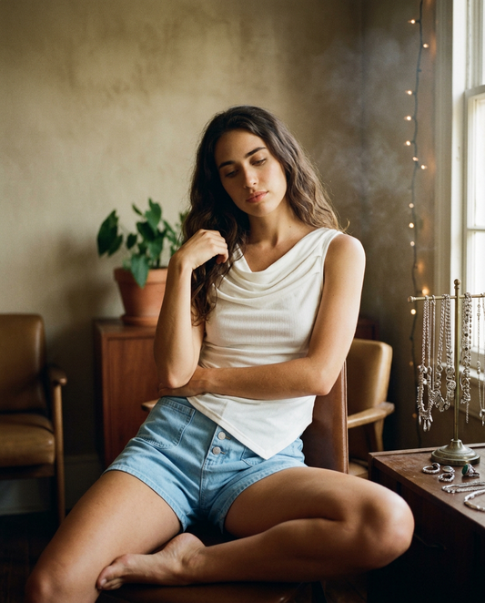 AI Editorial - Sadie & Sage Faithful Cowl Neck Tank