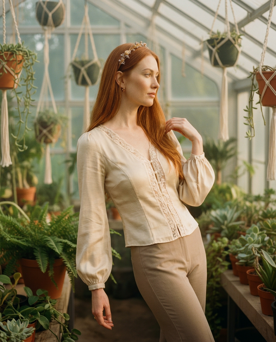 AI Editorial - Sage the Label Wander Button Front Lace Trim Blouse