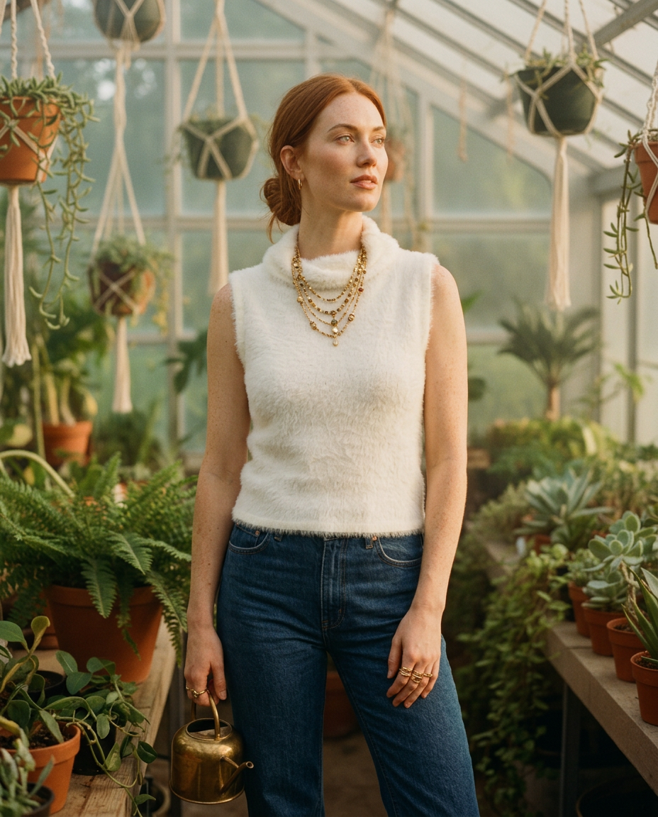AI Editorial - Sadie & Sage Ovation Feather Turtle Neck Tank