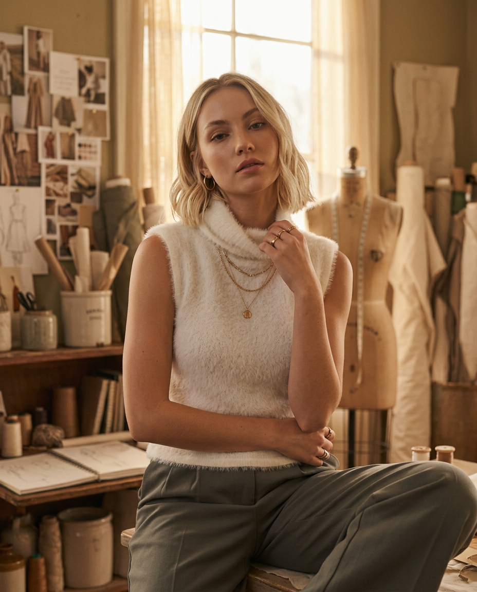 AI Editorial - Sadie & Sage Ovation Feather Turtle Neck Tank