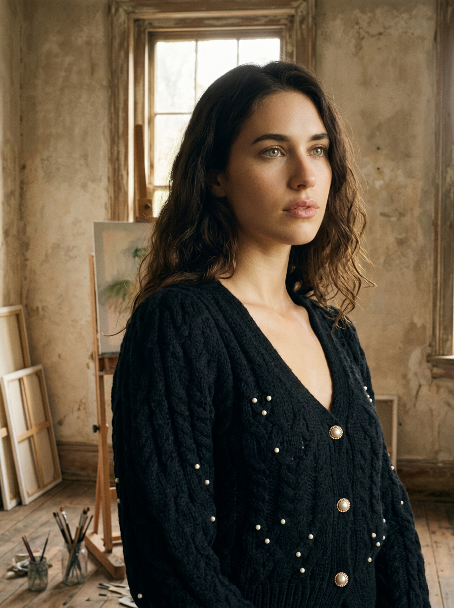 AI Editorial - Sadie & Sage Jewel Box Pearl Embellished Cardi