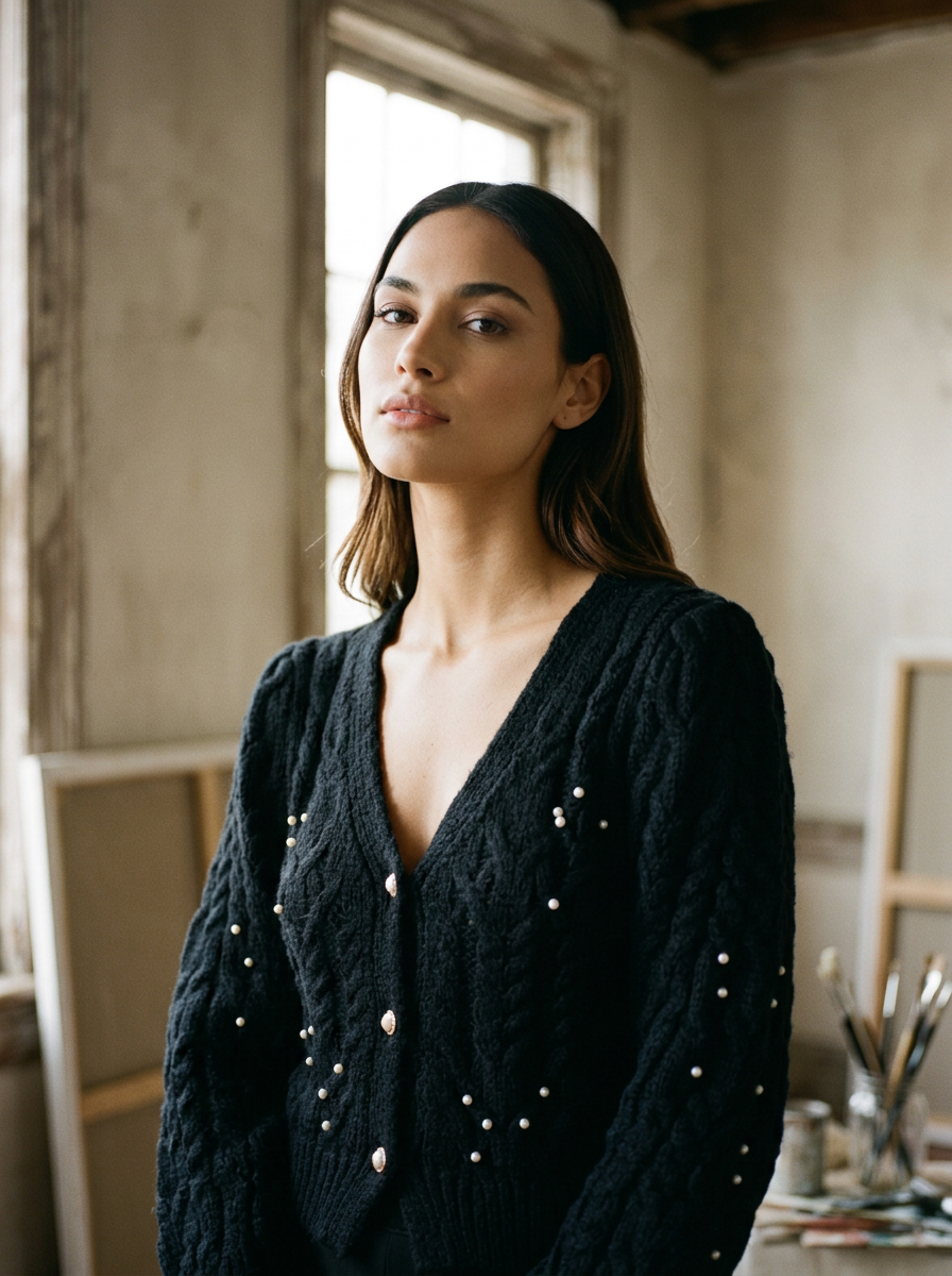 AI Editorial - Sadie & Sage Jewel Box Pearl Embellished Cardi