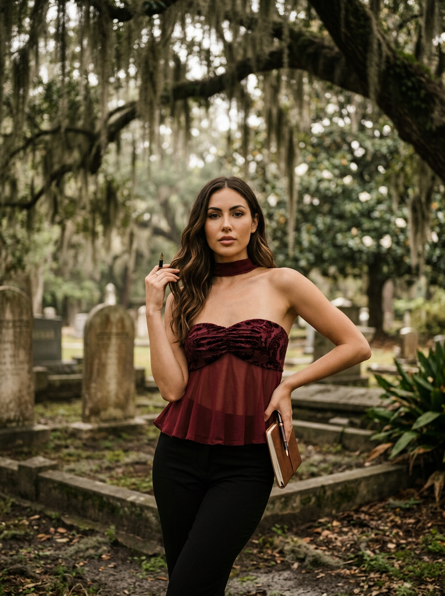 AI Editorial - Alina Burnout Velvet Scarf Top