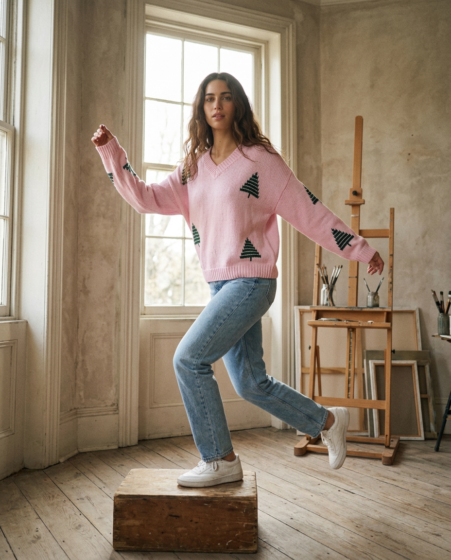 AI Editorial - LELIS Chunky Knit Christmas Tree Sweater