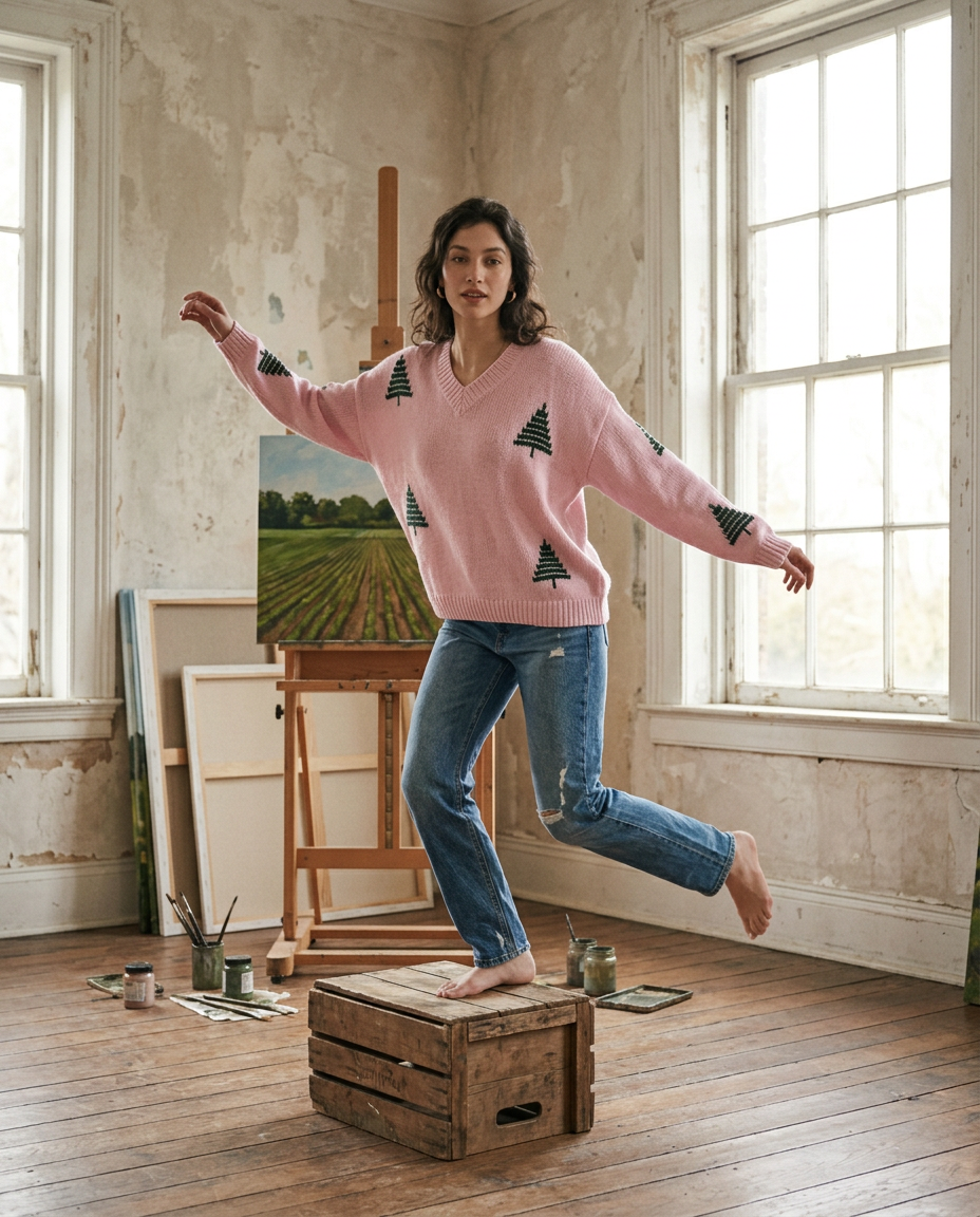 AI Editorial - LELIS Chunky Knit Christmas Tree Sweater