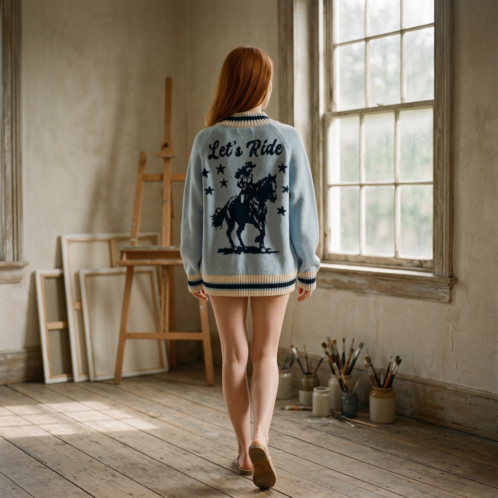 AI Editorial - Back Graphic Point Casual Knit Sweater Jacket
