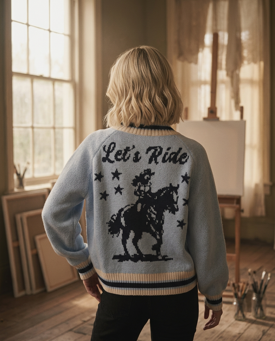 AI Editorial - Back Graphic Point Casual Knit Sweater Jacket
