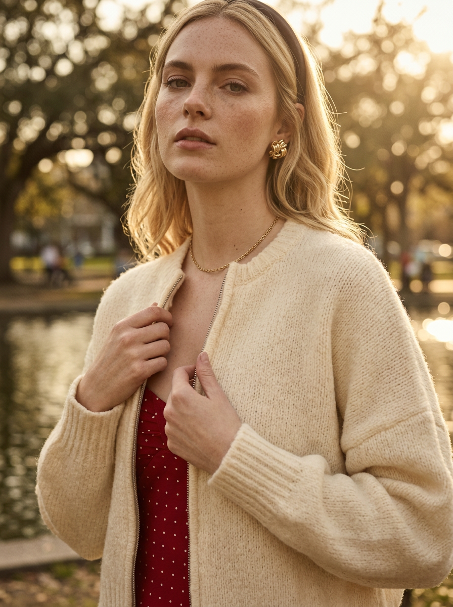 AI Editorial - Cozy Soft Color Preppy Knit Sweater Cardigan