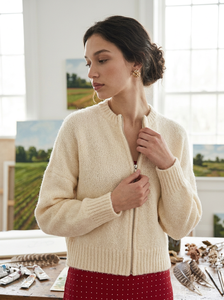 AI Editorial - Cozy Soft Color Preppy Knit Sweater Cardigan