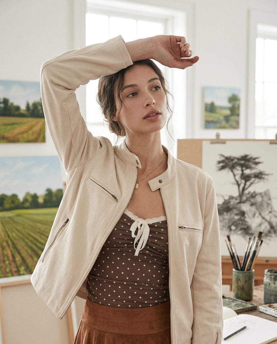 AI Editorial - Suede Neck Buttons Casual Jacket