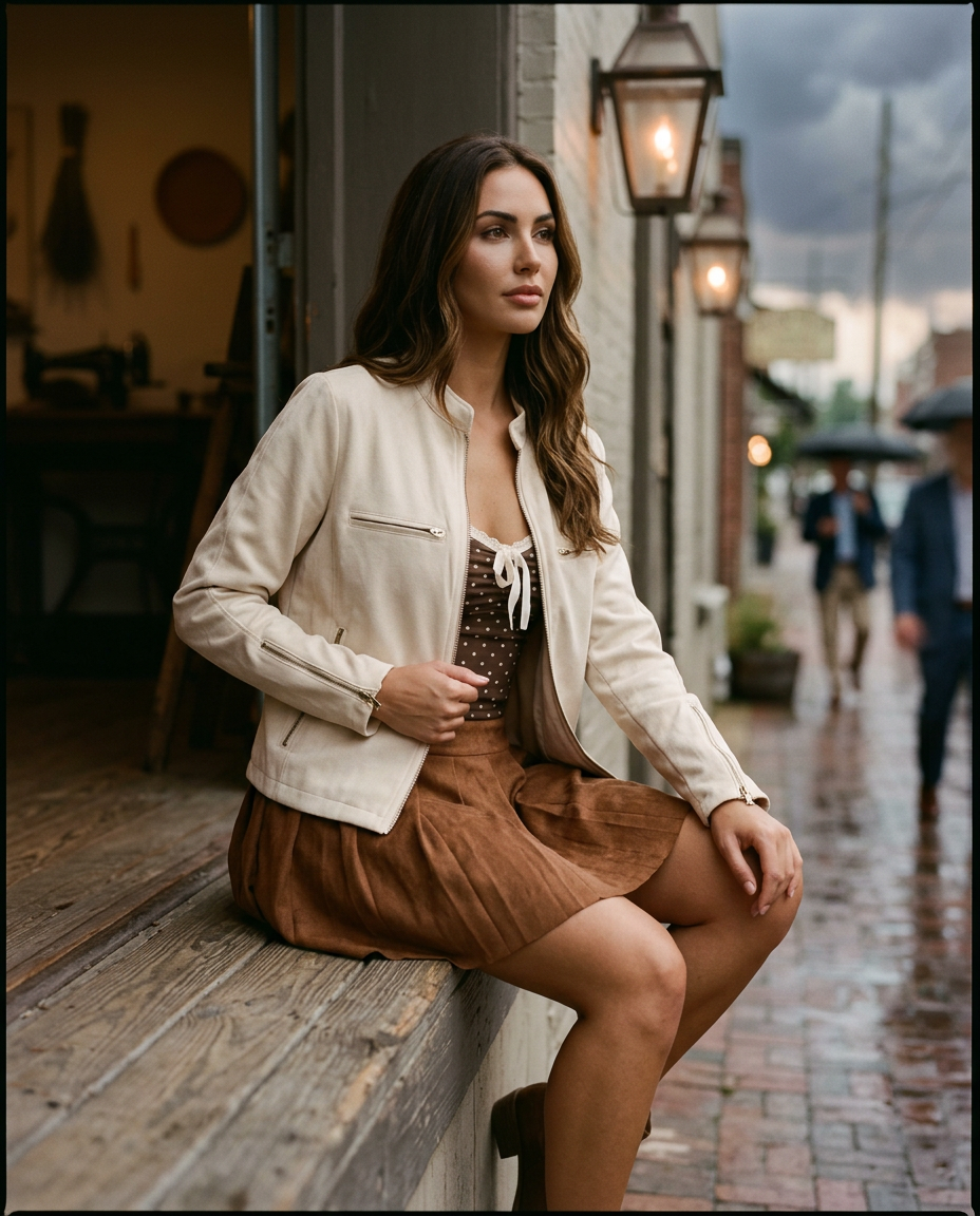 AI Editorial - Suede Neck Buttons Casual Jacket