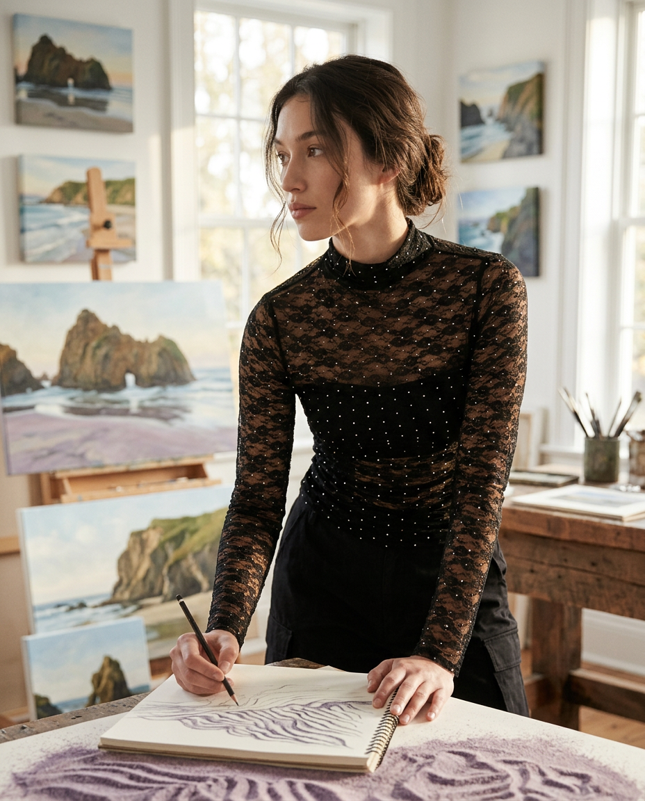 AI Editorial - Steve Madden Baylee Mesh Top
