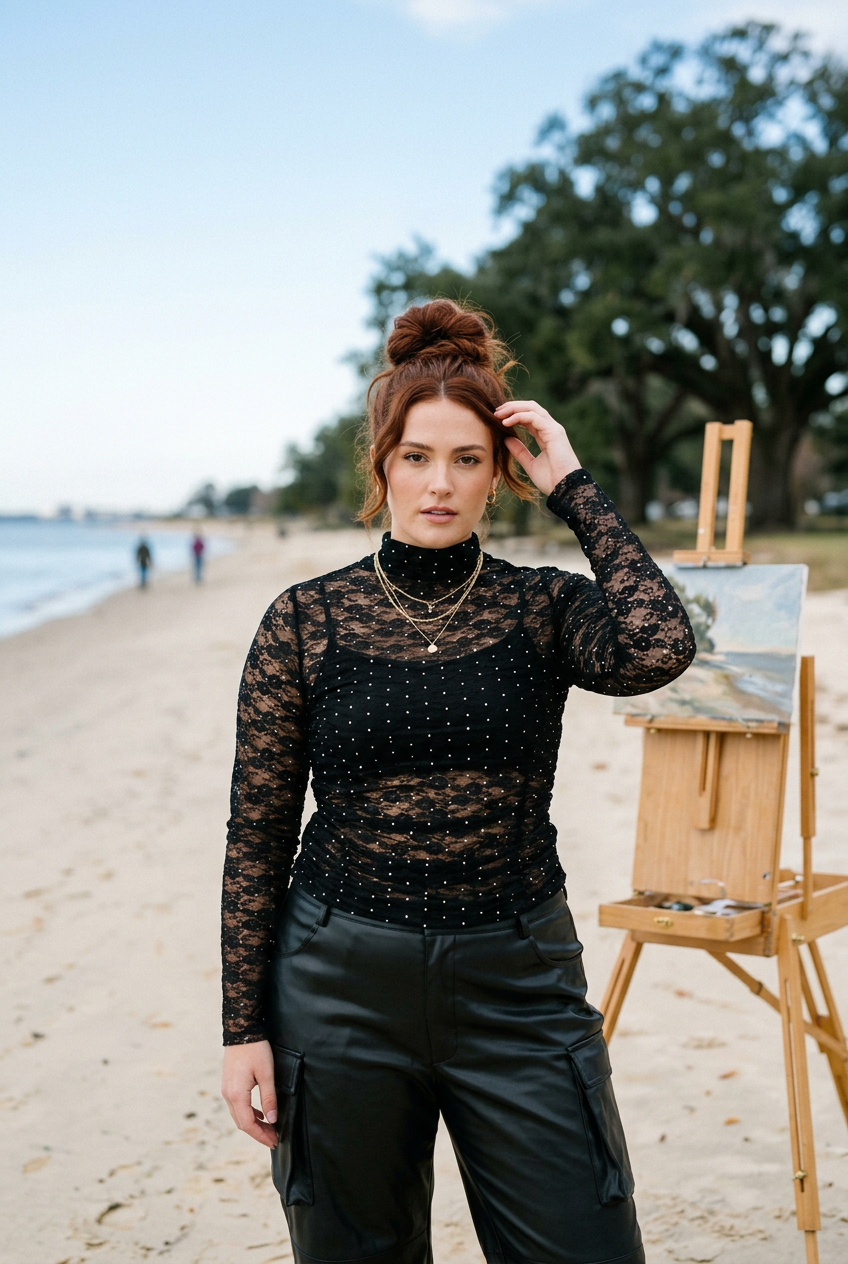 AI Editorial - Steve Madden Baylee Mesh Top