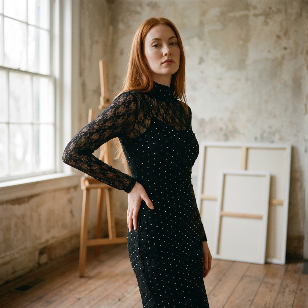 AI Editorial - Steve Madden Vivienne Studded Lace Dress