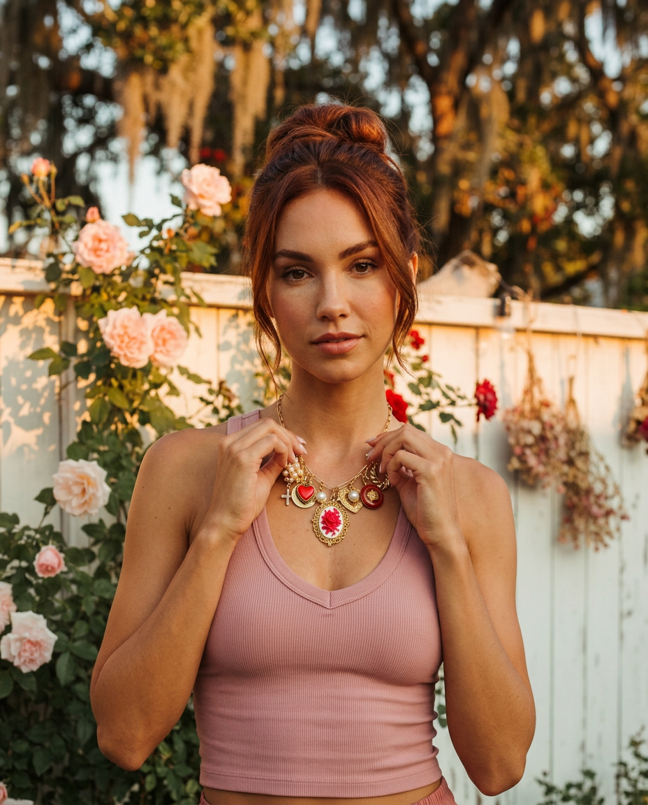 AI Editorial - OOAK Red Pearl Charm Necklace
