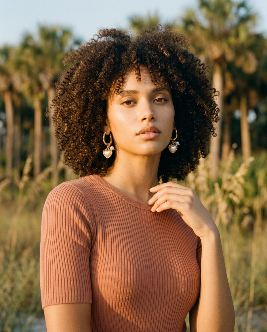 AI Editorial - Heart Pearl Charm Carabiner Hoop Earrings