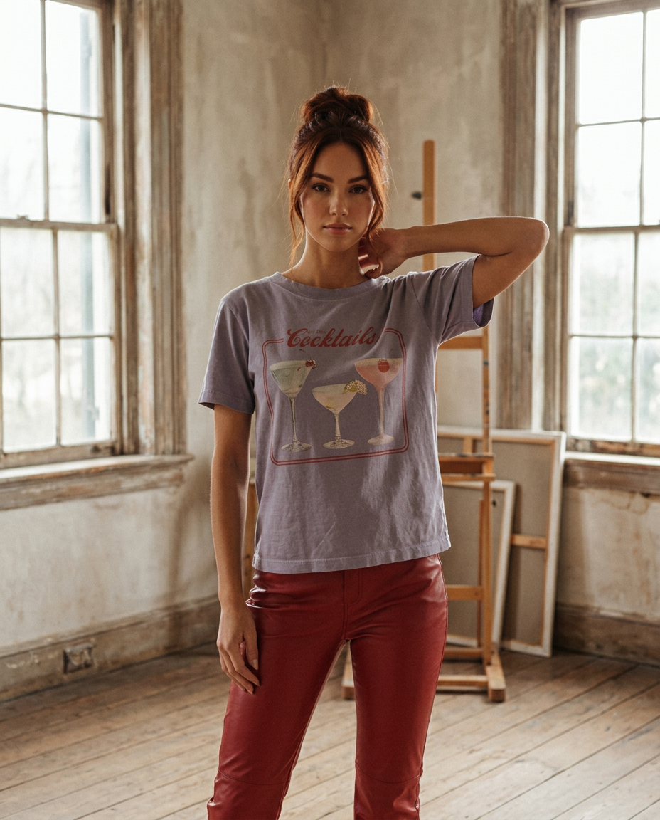 AI Editorial - But first Cocktails Wide Neck Tee