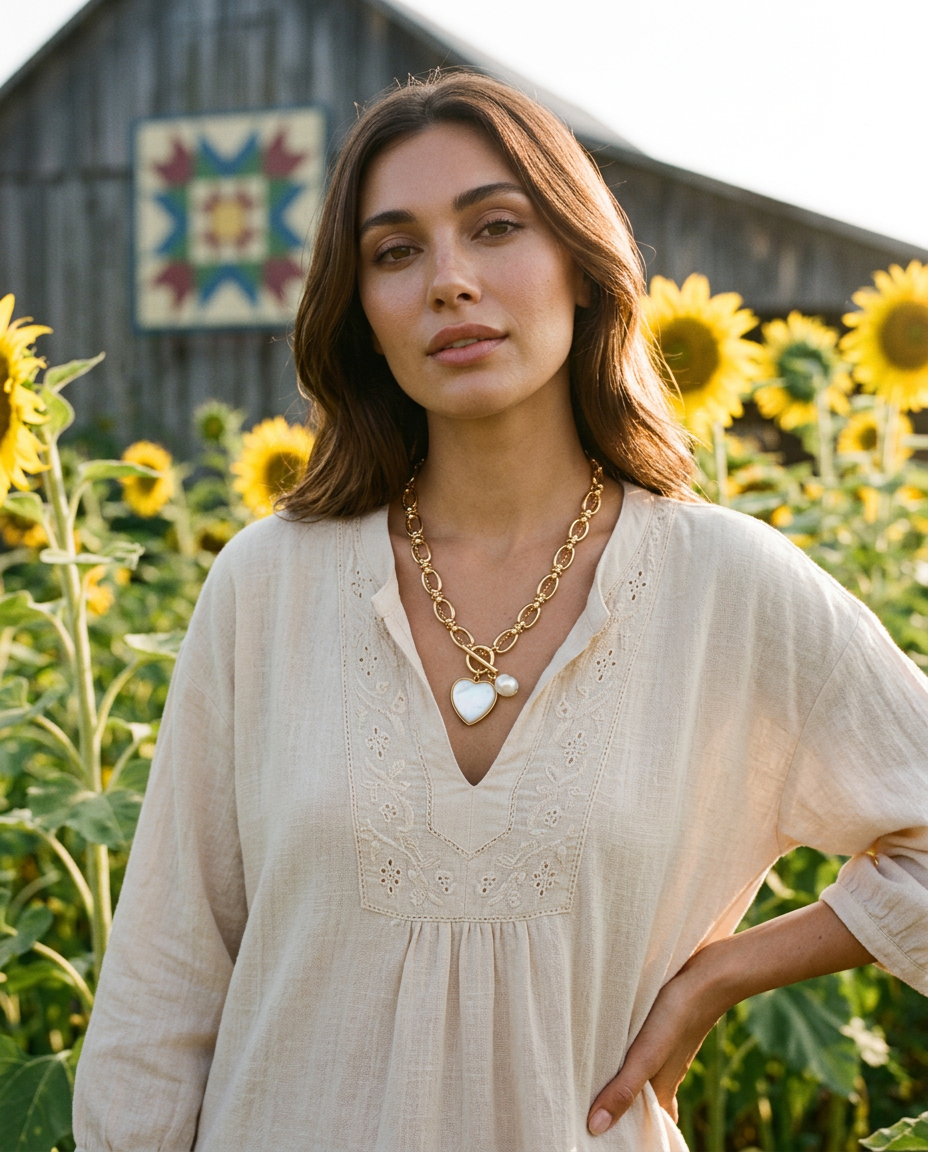AI Editorial - Glossy Heart Twist Chain Toggle Necklace