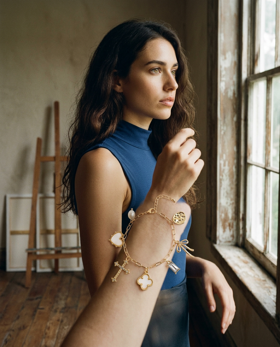 AI Editorial - Mop Clover Multi Gold Charm Bracelet