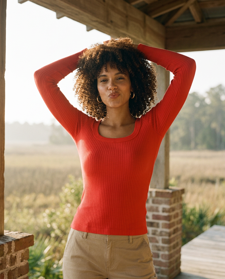 AI Editorial - NikiBiki Wide Ribbed Square Ls Top