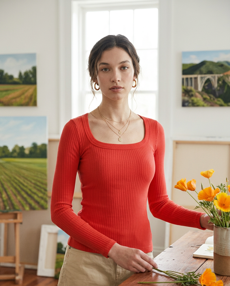 AI Editorial - NikiBiki Wide Ribbed Square Ls Top