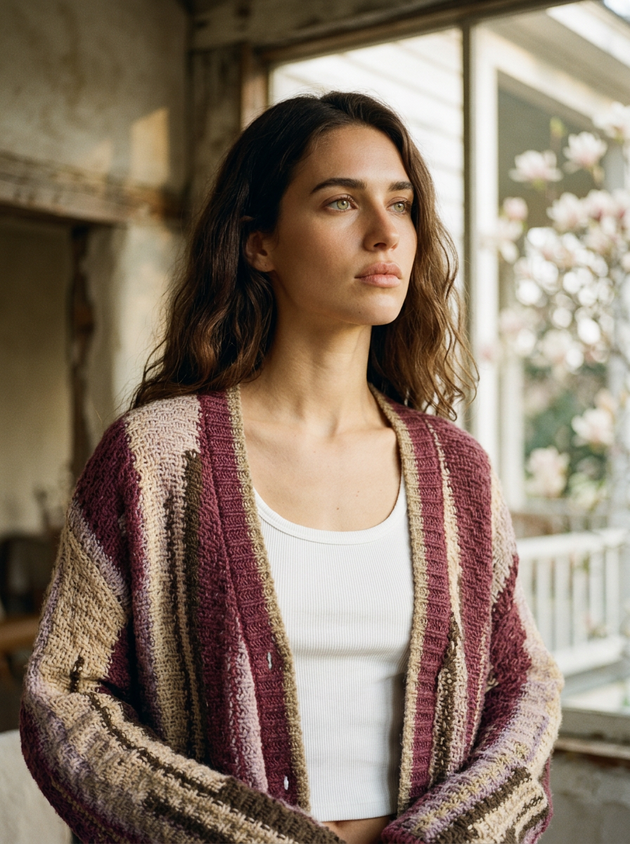 AI Editorial - Color Mixed Cardigan Top