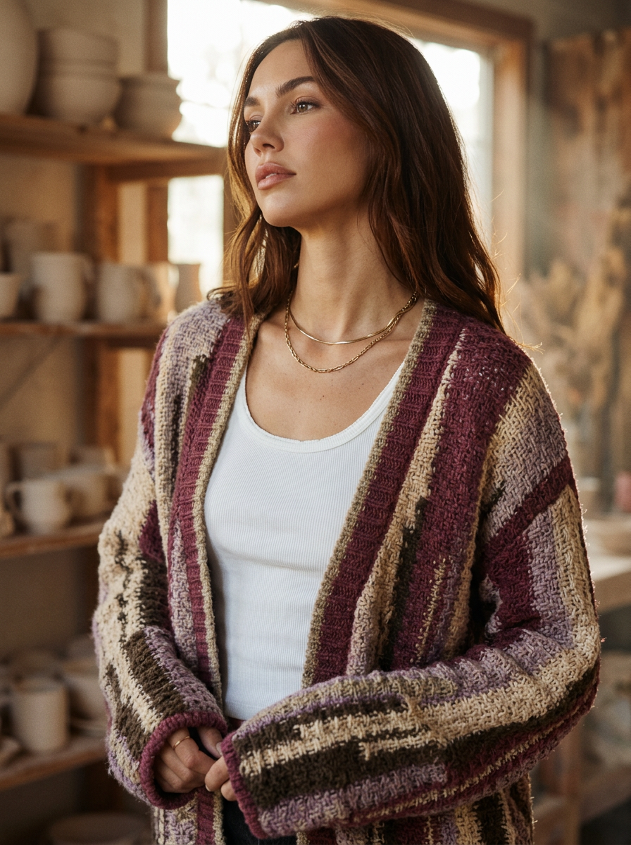 AI Editorial - Color Mixed Cardigan Top
