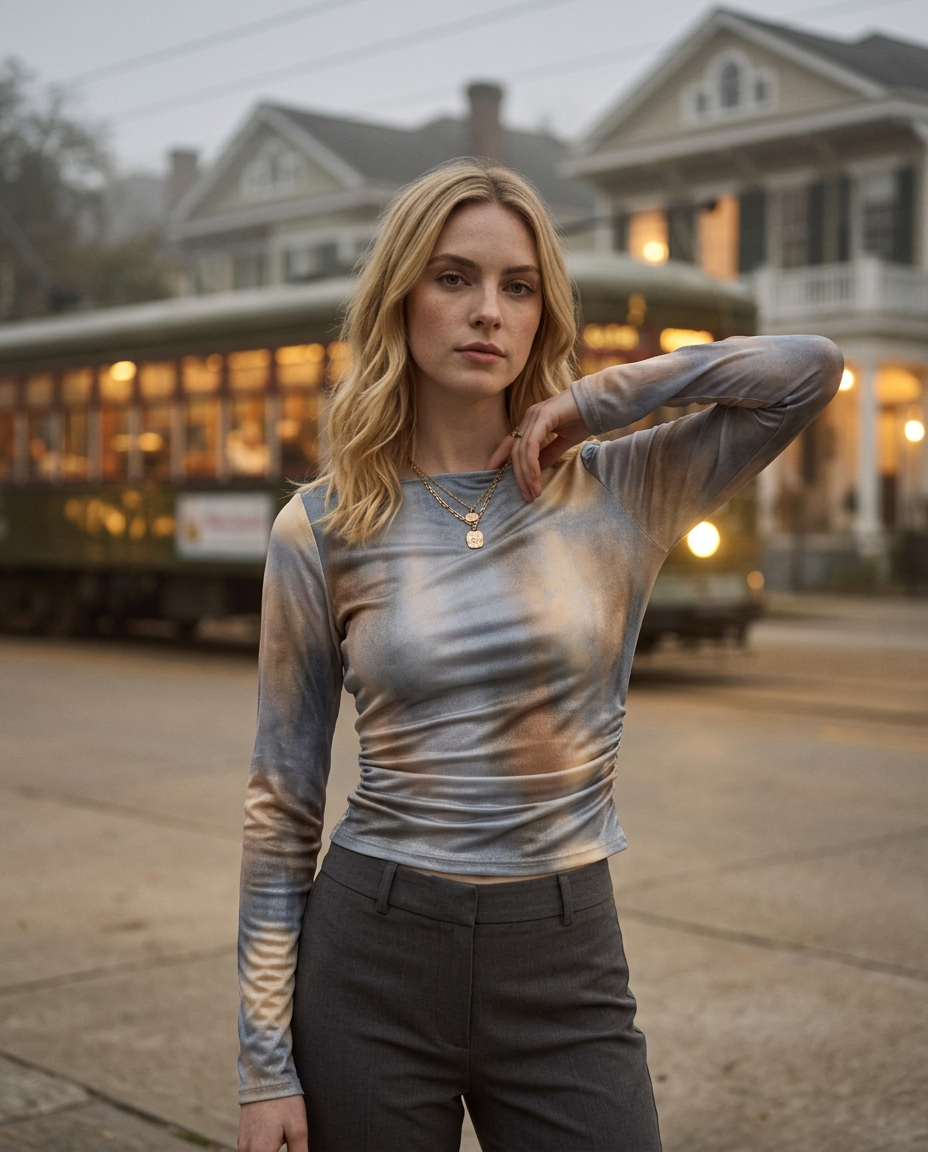 AI Editorial - Velvet Boatneck Long Sleeve Top