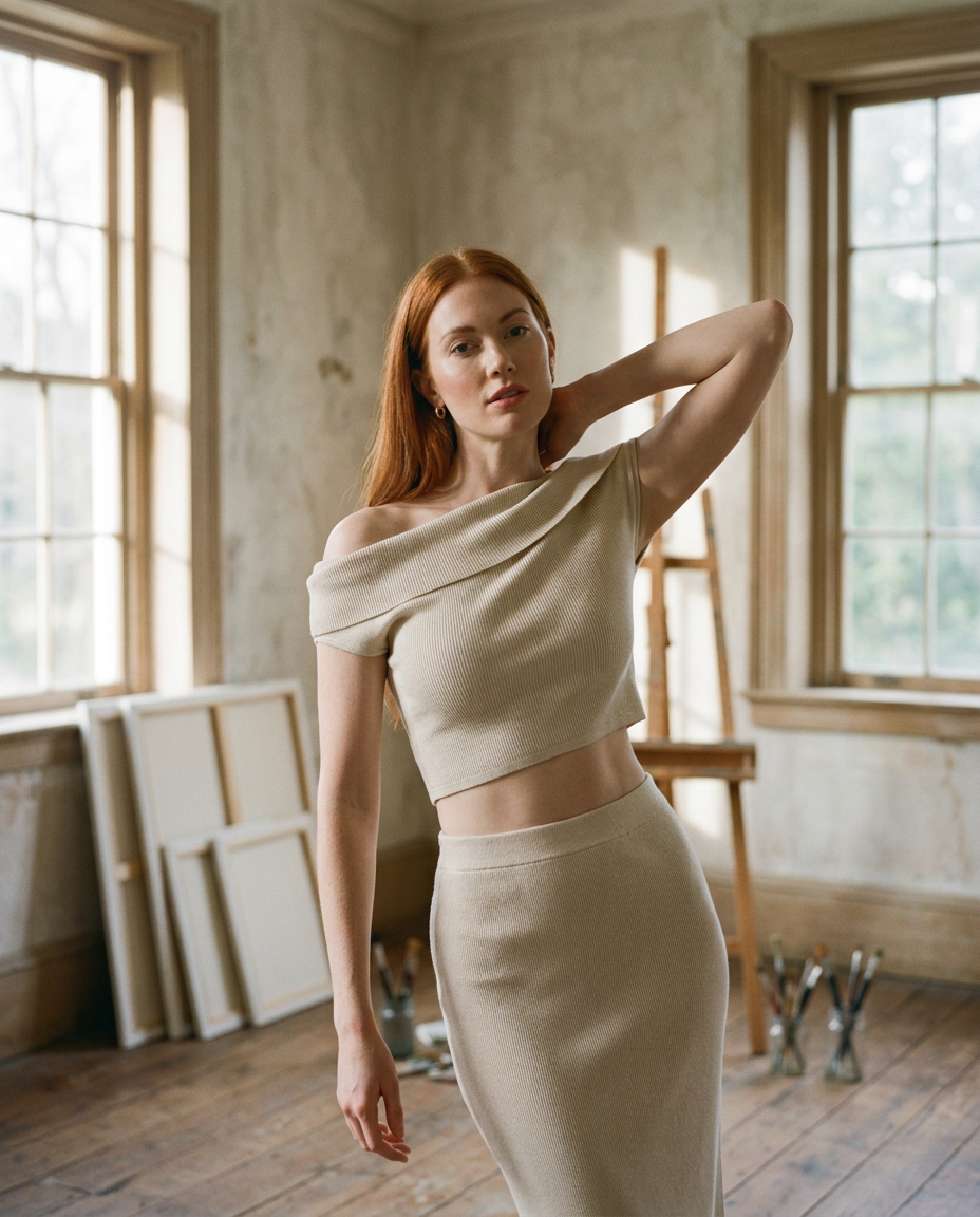 AI Editorial - Knitted One Shoulder Crop Top