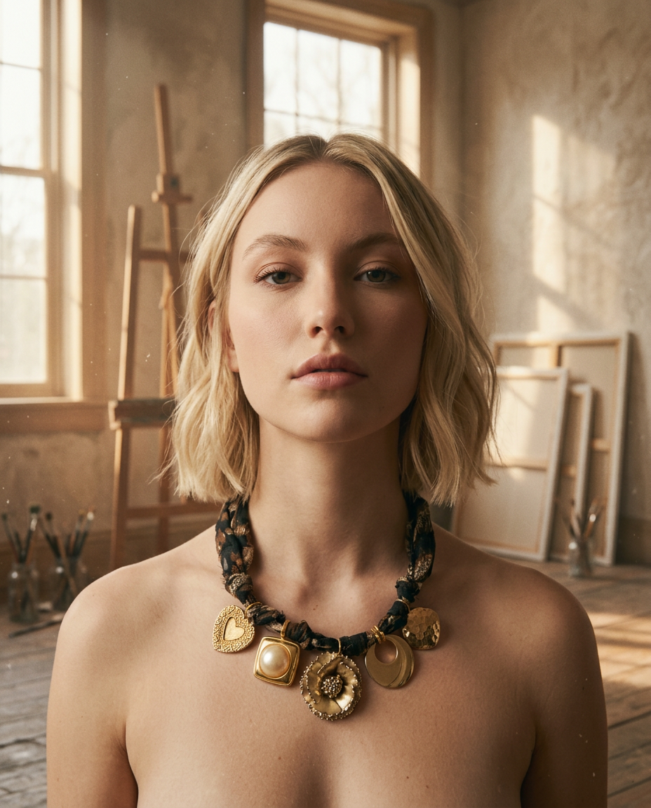 AI Editorial - OOAK Gold Multi Charm Scarf Necklace