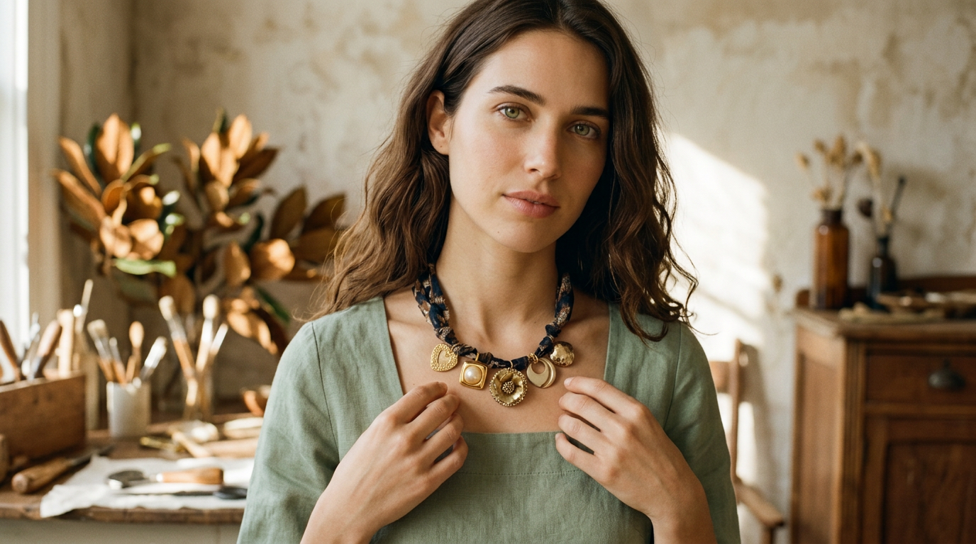 AI Editorial - OOAK Gold Multi Charm Scarf Necklace