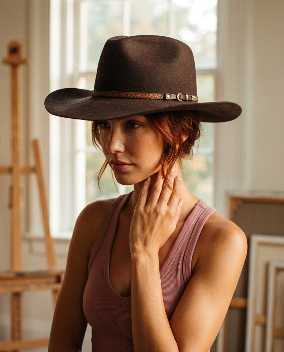 AI Editorial - Dallas Wool Felt Adjustable Western Drifter Cowboy Hat