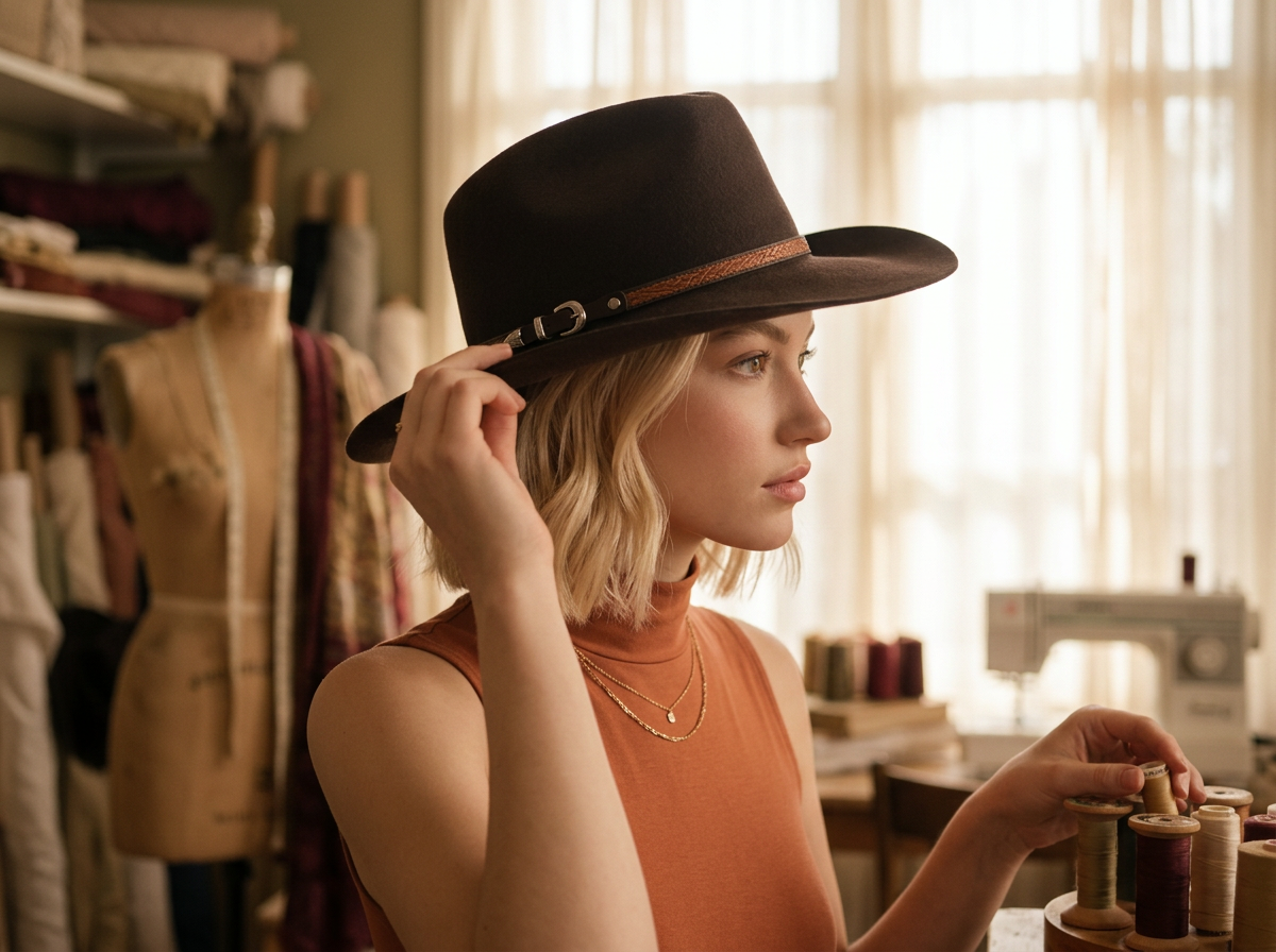 AI Editorial - Dallas Wool Felt Adjustable Western Drifter Cowboy Hat