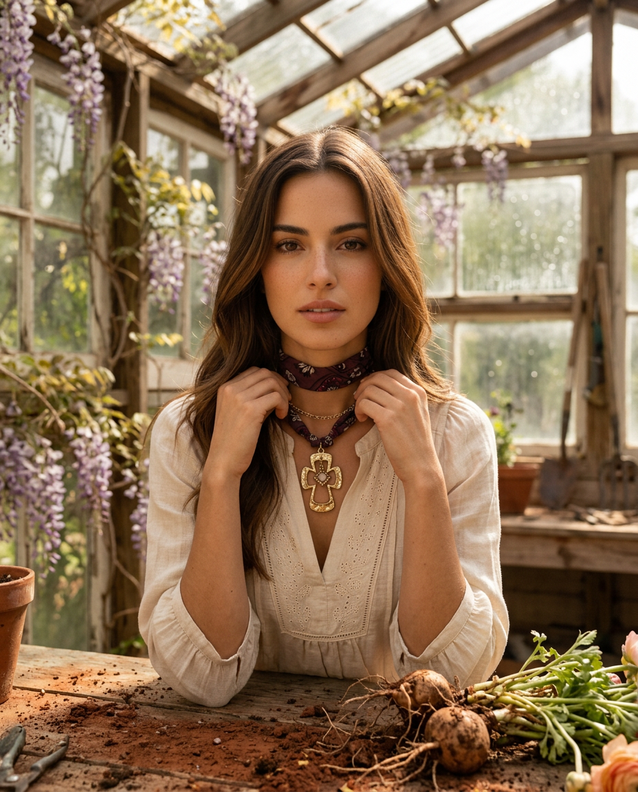 AI Editorial - OOAK Vintage Cross with Charm Scarf Necklace