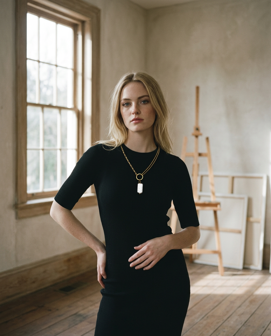 AI Editorial - Imitation Baroque Pearl Charm18K Golden Ss Necklace