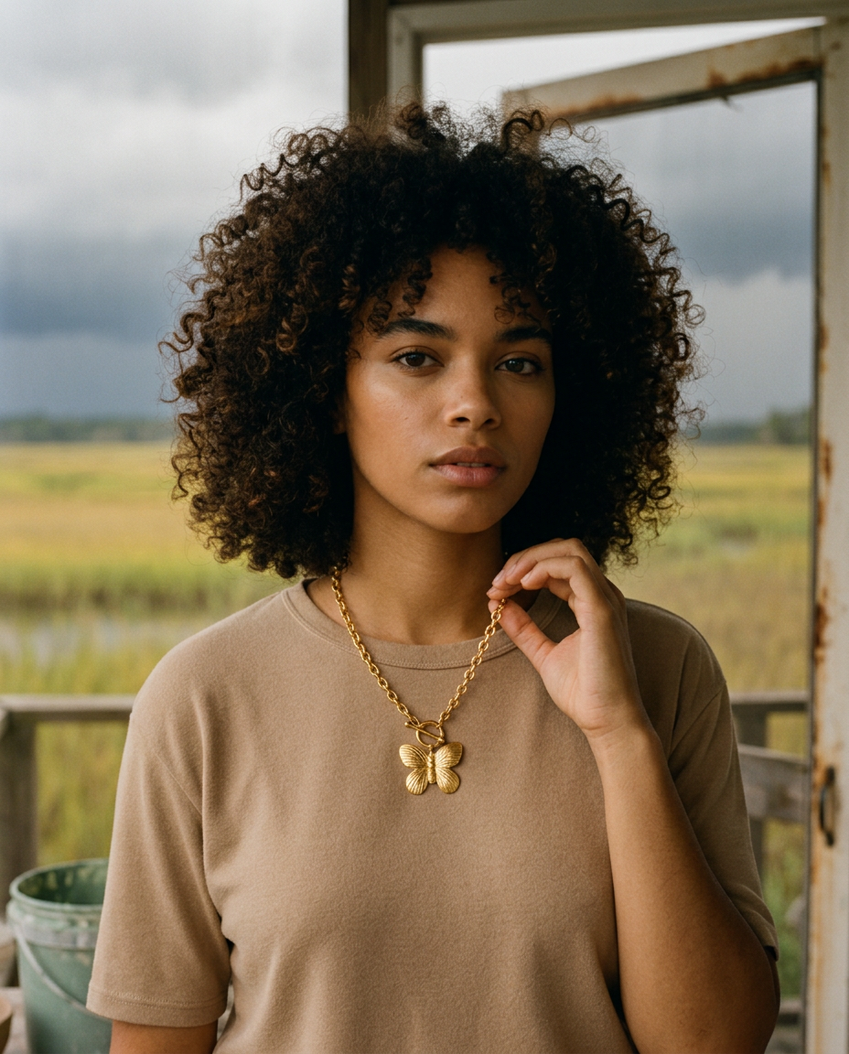 AI Editorial - Butterfly Charm 18K Gold Plated Steel Ot Buckle Necklace