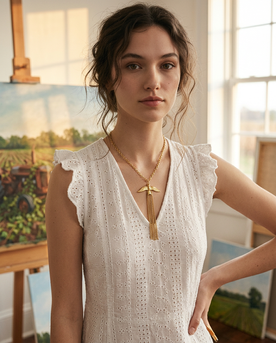 AI Editorial - Bird Fringe 18K Gold Plated Ss Long Chain Necklace