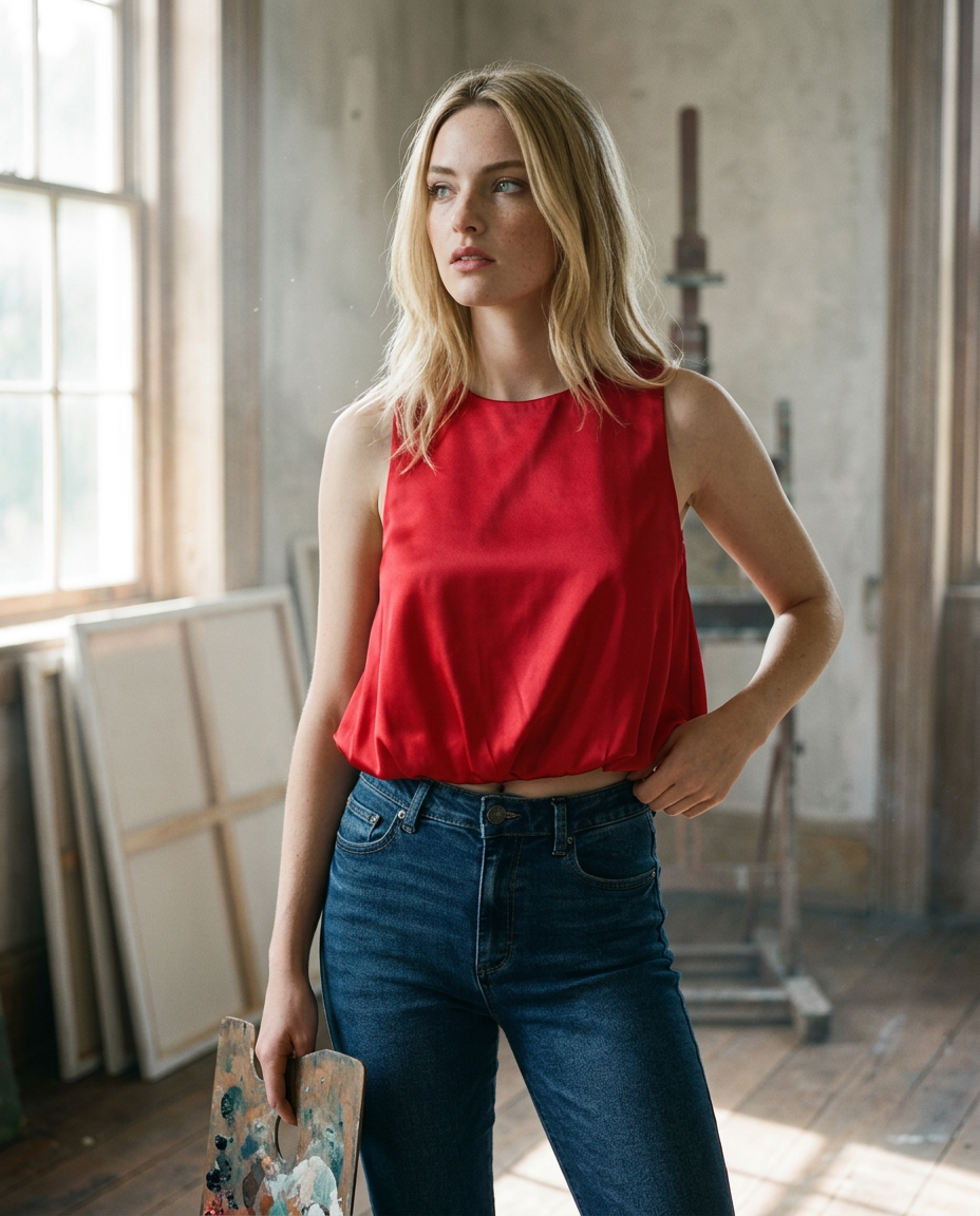 AI Editorial - Steve Madden Yazmin Cropped Satin Top