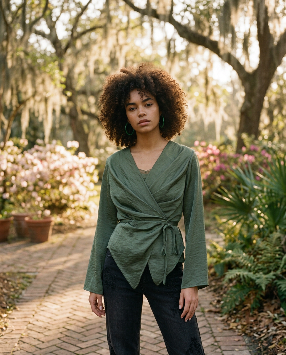 AI Editorial - Nekane Satin Wrap Blouse