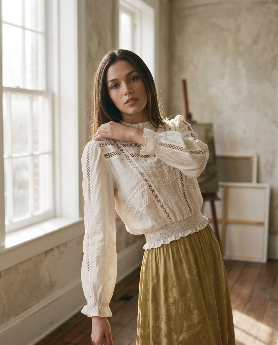 AI Editorial - Nekane Opening Blouse with Greowing Waist