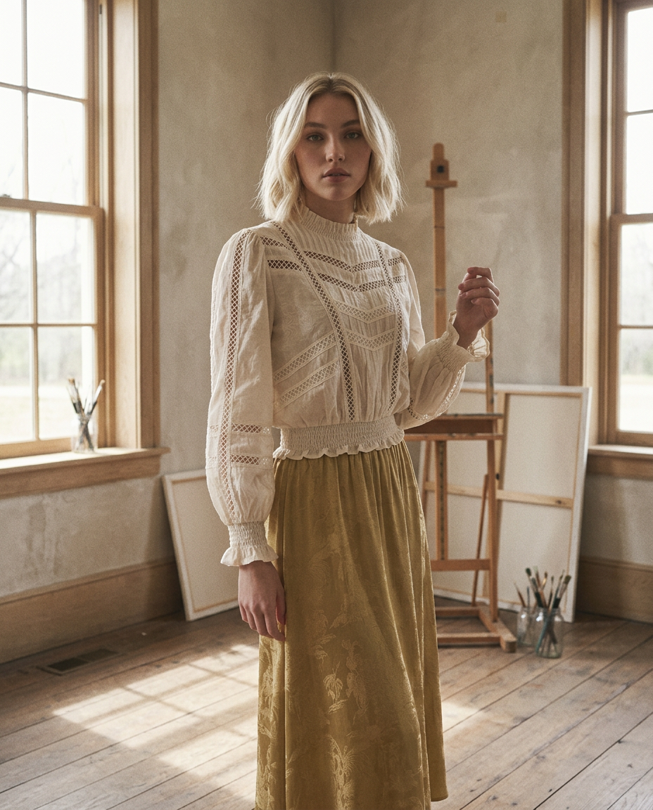 AI Editorial - Nekane Opening Blouse with Greowing Waist